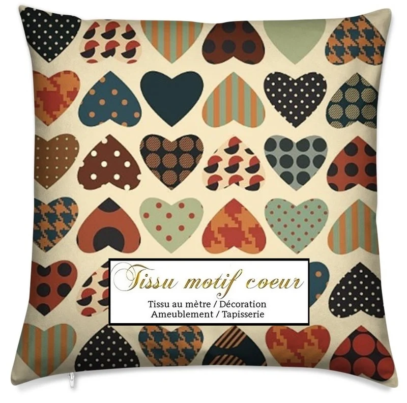 Tissu au mètre rideau coussin couette motif cœur sur mesure Heart print fabric