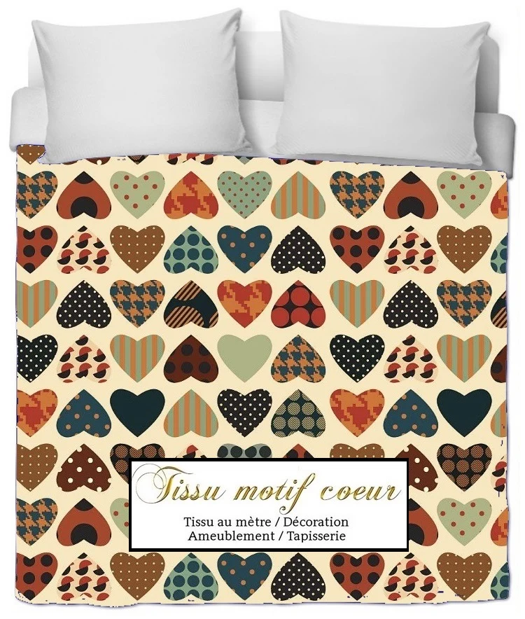 Tissu au mètre rideau coussin couette motif cœur sur mesure Heart print fabric