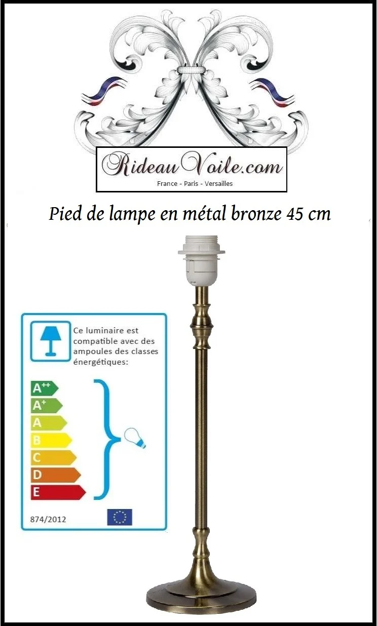 Pied de lampe de chevet en métal luminaire couleur bronze abat-jour à poser