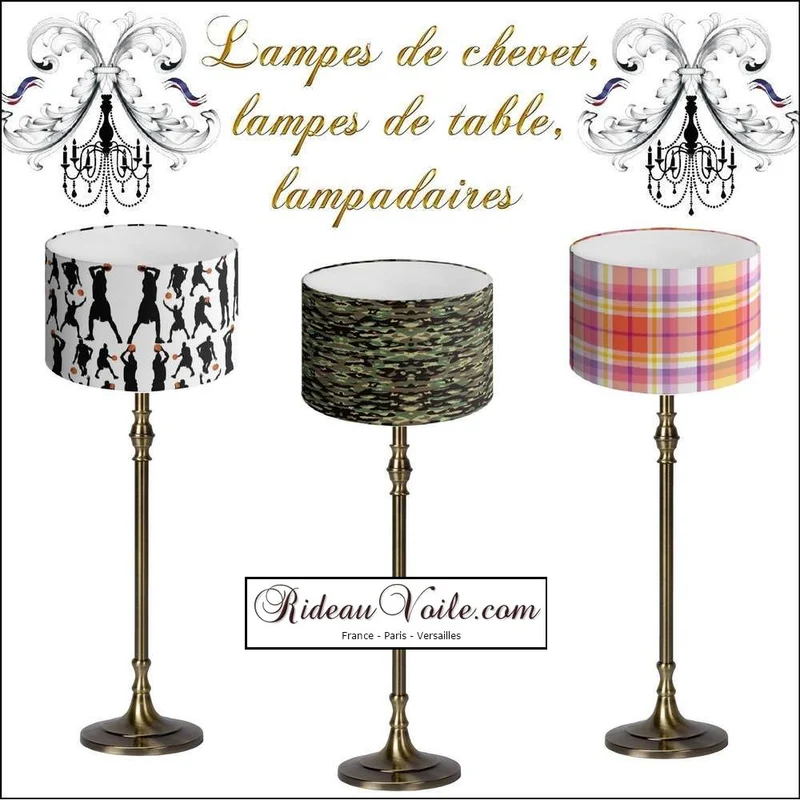 Pied de lampe de chevet en métal luminaire couleur bronze abat-jour à poser