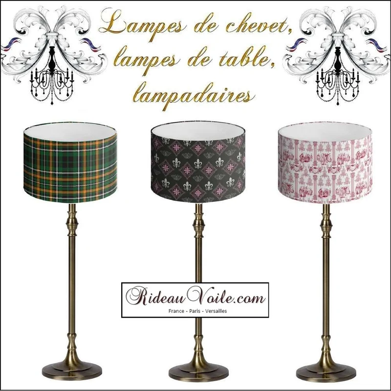 Pied de lampe de chevet en métal luminaire couleur bronze abat-jour à poser