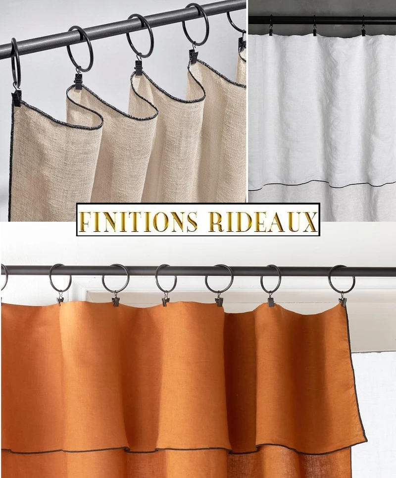 Finition points bourdon rideau voilage tenture prêt à poser anneaux à pinces