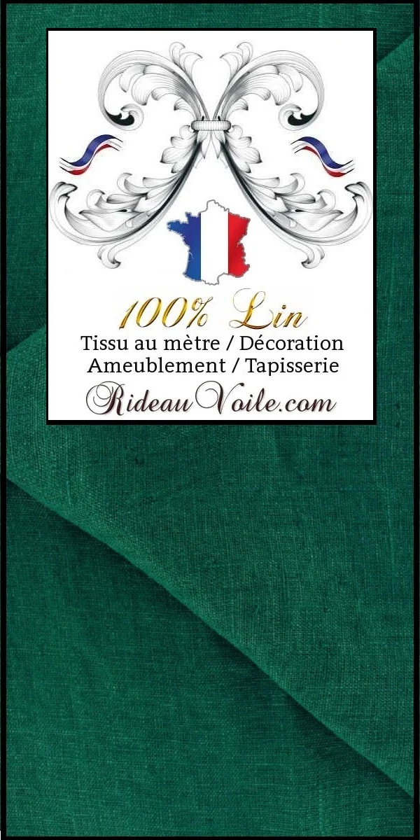 Boutique Toile tissu Lin 100% vert ameublement au mètre rideau prêt à poser