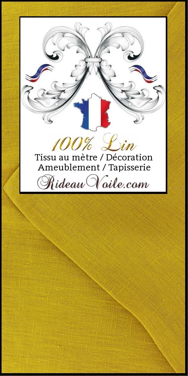 Rideau Toile tissu Lin moutarde au mètre rideau prêt à poser finition bourdon déco luxe