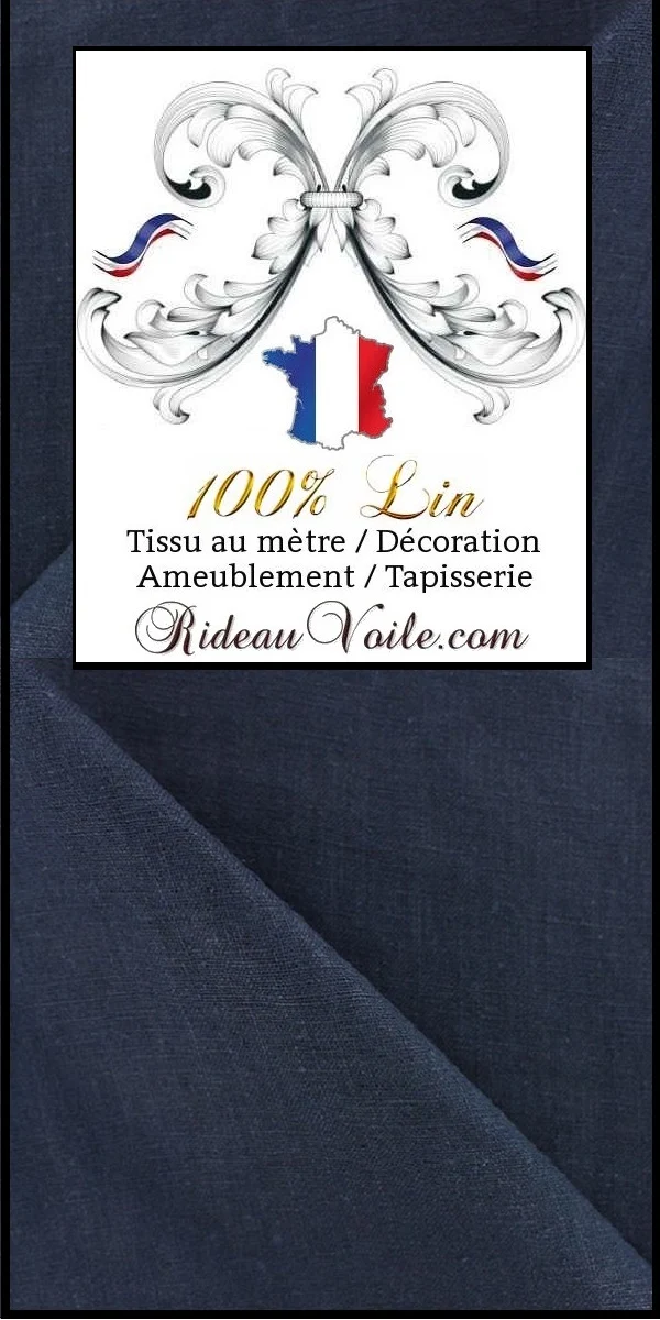 Boutique Toile de Lin 100% tissu Bleu marine ameublement mètre rideau prêt à poser