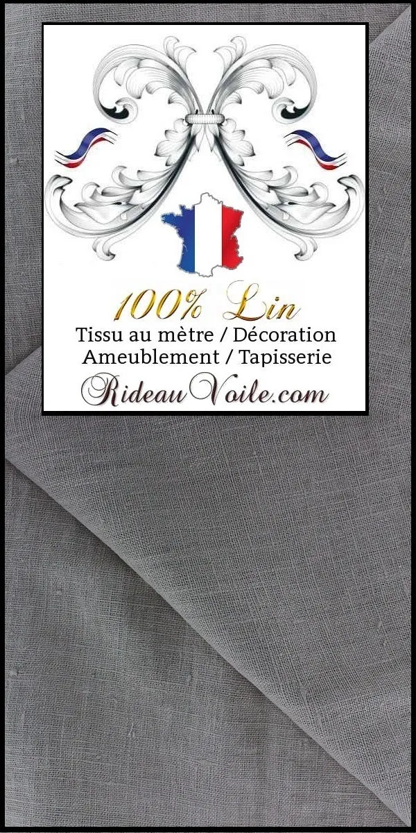 Boutique Toile de Lin 100% tissu gris lavé ameublement au mètre rideau prêt à poser