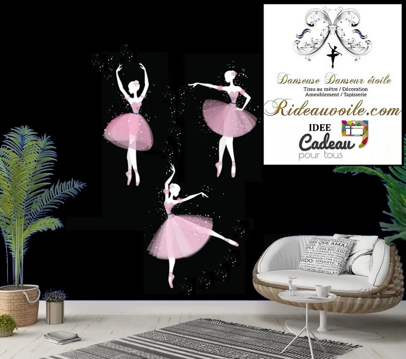 Tissu mètre voilage rideau occultant ignifugé motif Danseuse ballerine classique étoile