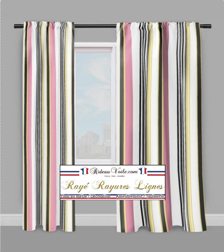 Tissu ameublement motif rayures Rose mètre rideau rayé voilage Muster Streifen