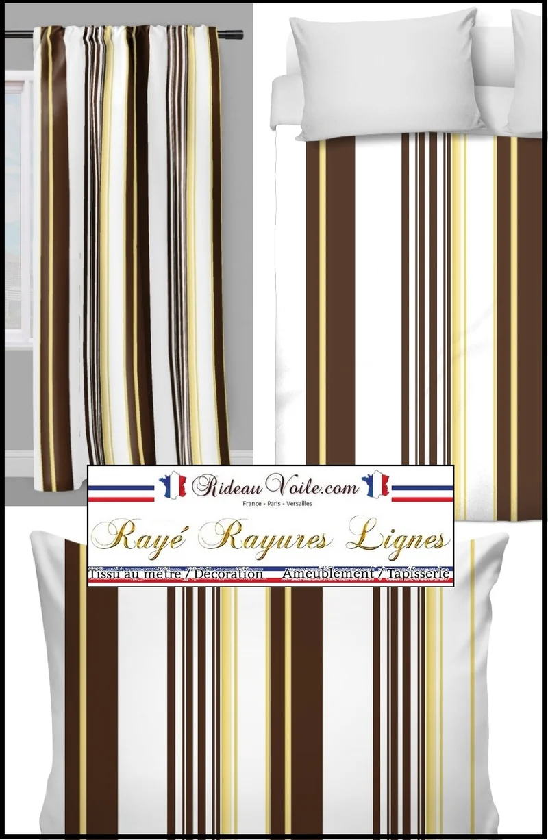 Tissu ameublement motif rayures Marron mètre rideau rayé voilage tela cortina rayas