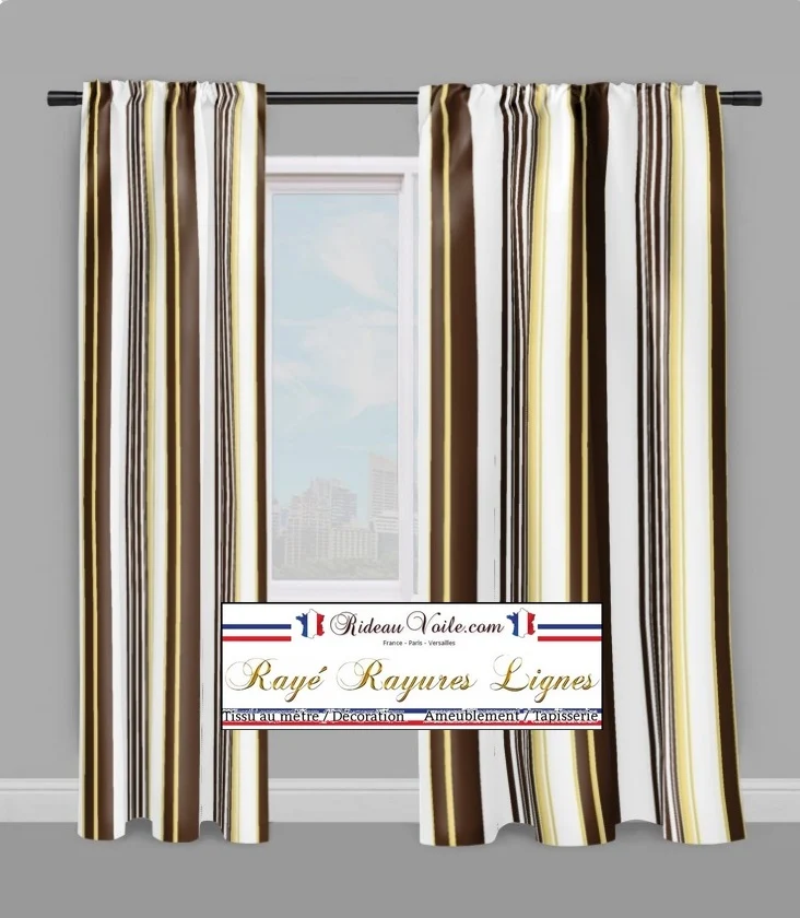 Tissu ameublement motif rayures Marron mètre rideau rayé voilage tela cortina rayas