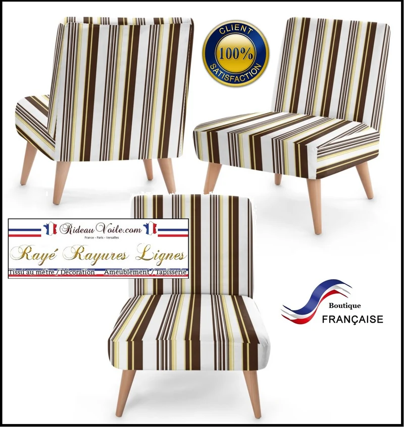 Tissu ameublement motif rayures Marron mètre rideau rayé voilage tela cortina rayas
