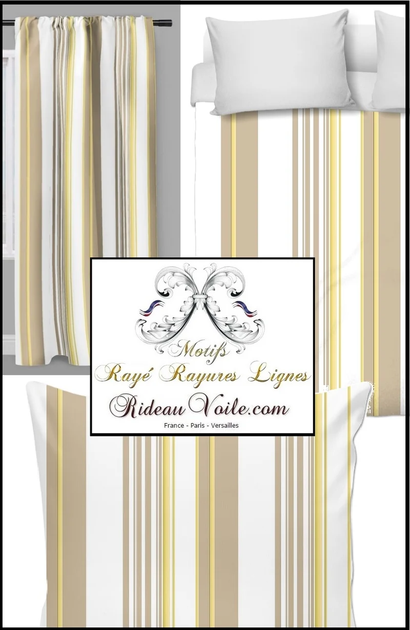 Tissu ameublement motif rayures beige mètre rideau rayé ligne verticale voilage
