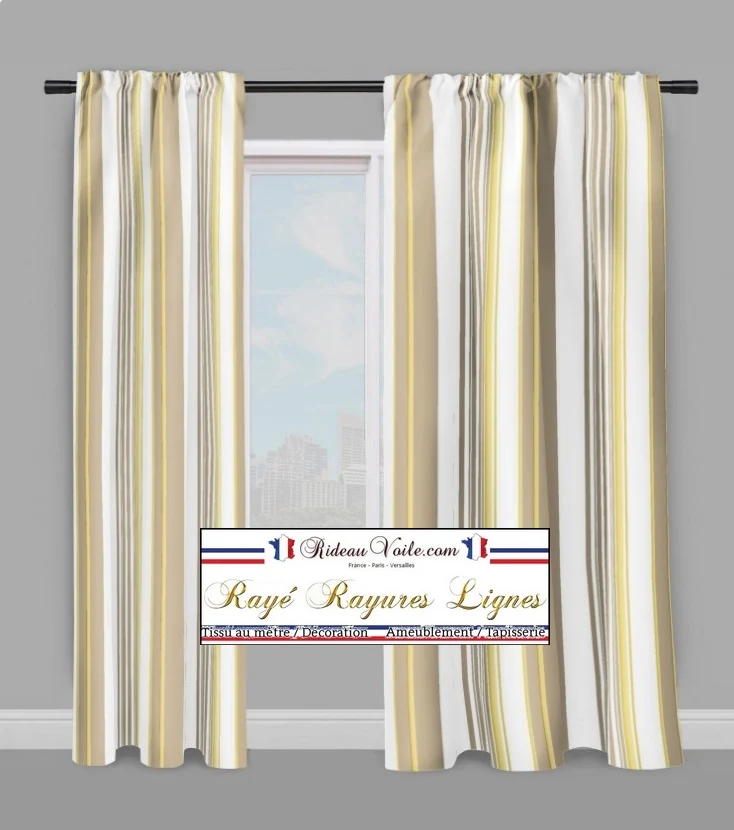 Tissu ameublement motif rayures beige mètre rideau rayé ligne verticale voilage
