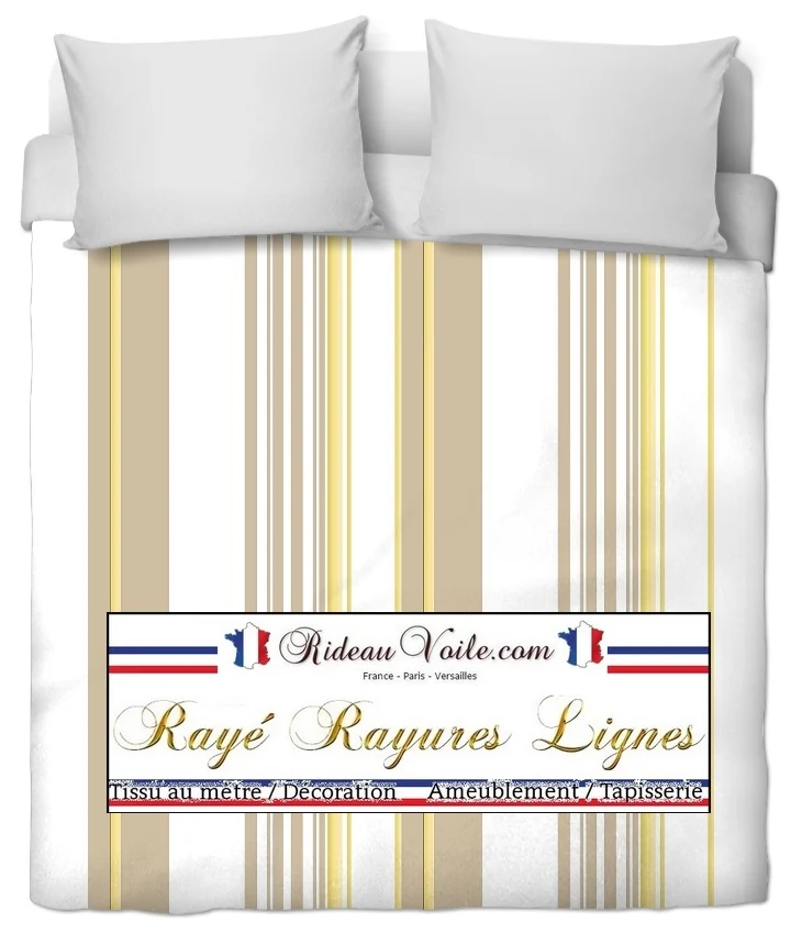 Tissu ameublement motif rayures beige mètre rideau rayé ligne verticale voilage