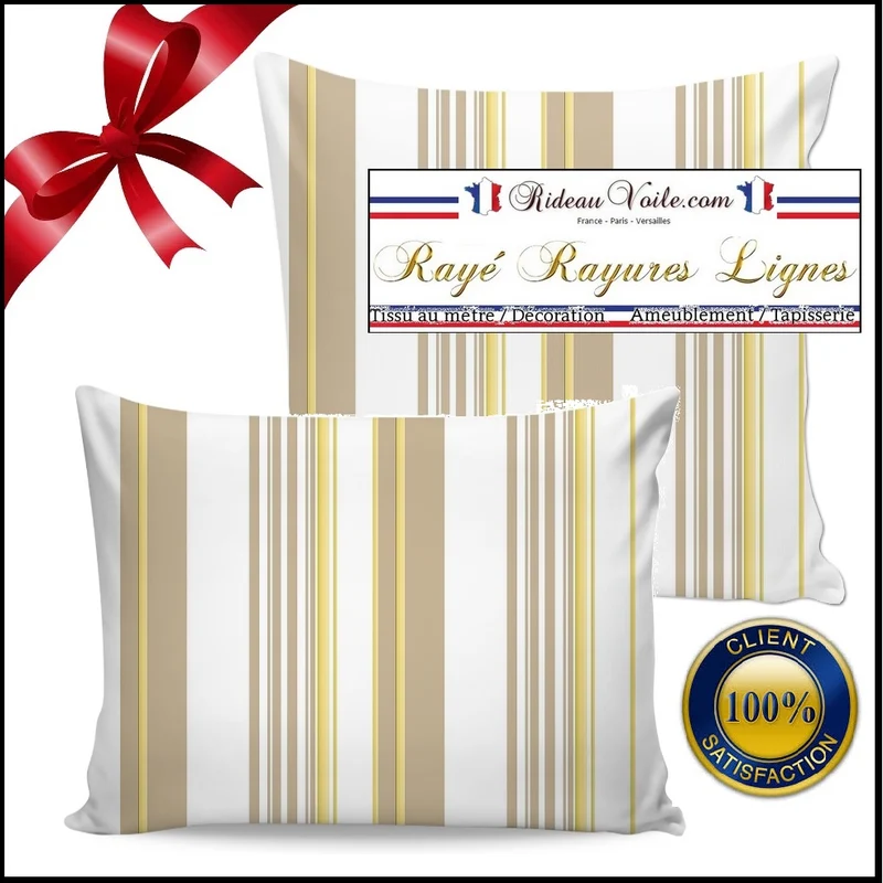 Tissu ameublement motif rayures beige mètre rideau rayé ligne verticale voilage