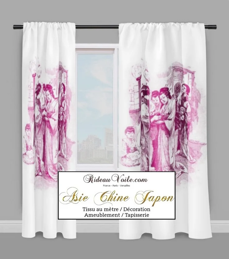 Tissu inspiration chinoise Asiatique tissus ameublement motifs chinois japonais mètre rideau rose fushia