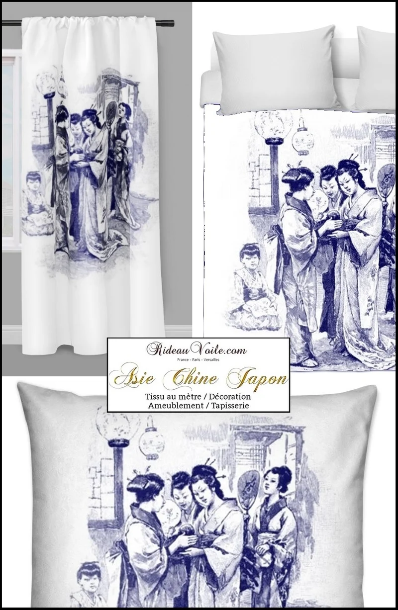 Tissu inspiration chinoise Asiatique tissu ameublement motif chinois japonais mètre