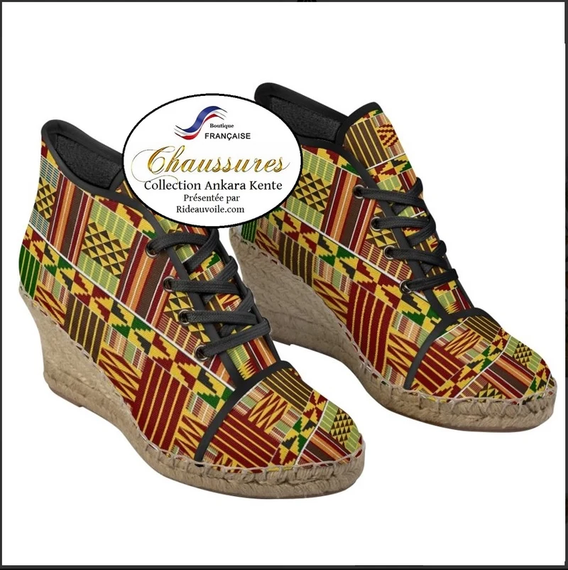 Espadrille Africaine chaussure femme talon compensé Wax Ankara design luxe Kente