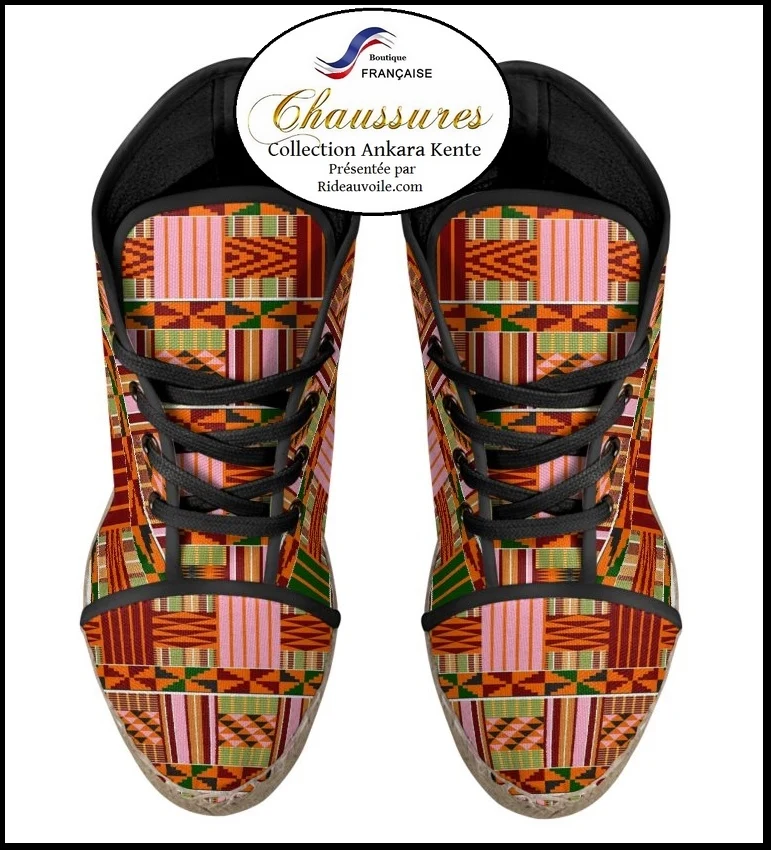 Espadrille Africaine chaussure femme talon compensé toile motif Africain Wax Ankara design Kente