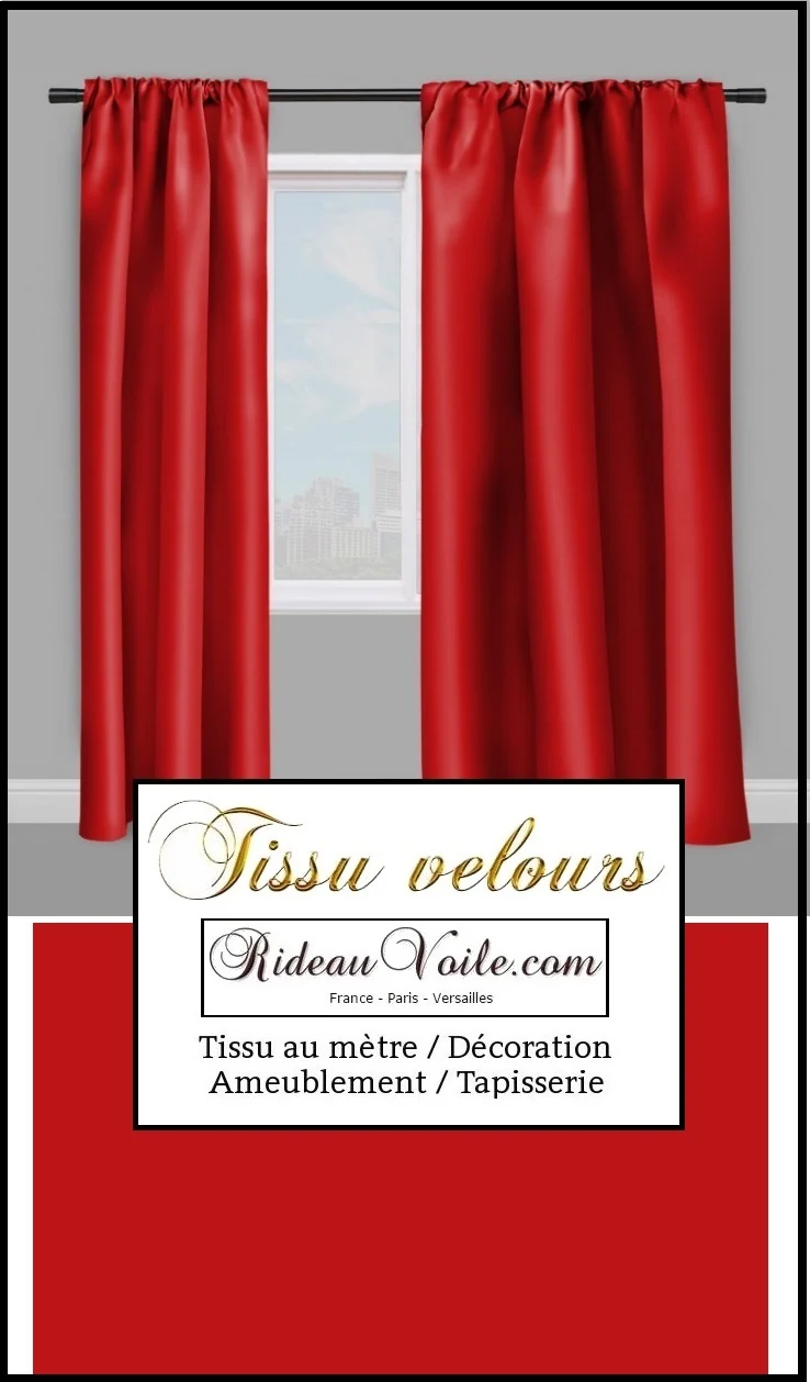 Boutique Paris tissu velours rouge mètre décoration ameublement rideau coussin