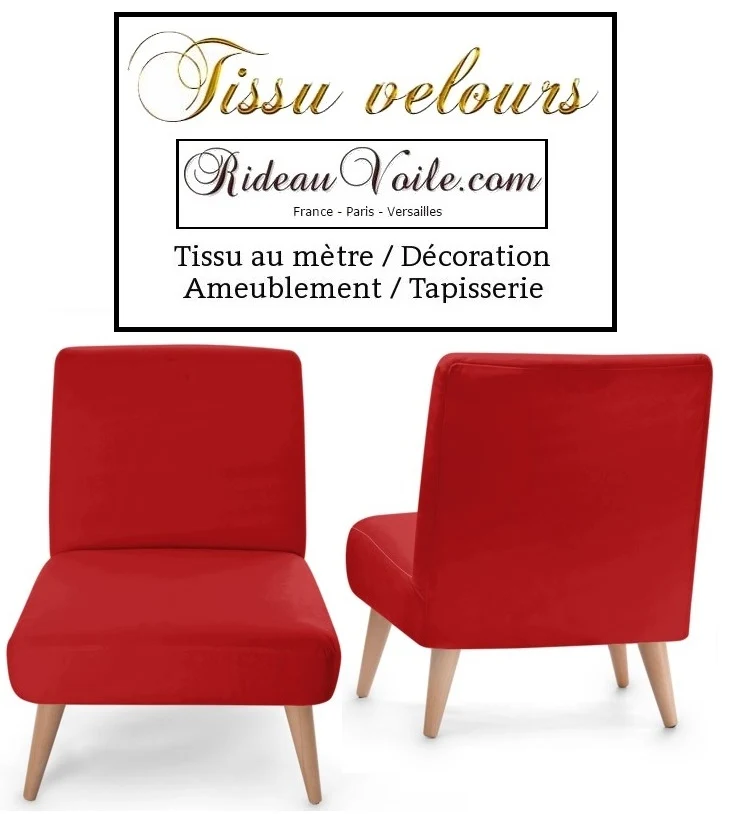 Boutique Paris tissu velours rouge mètre décoration ameublement rideau coussin