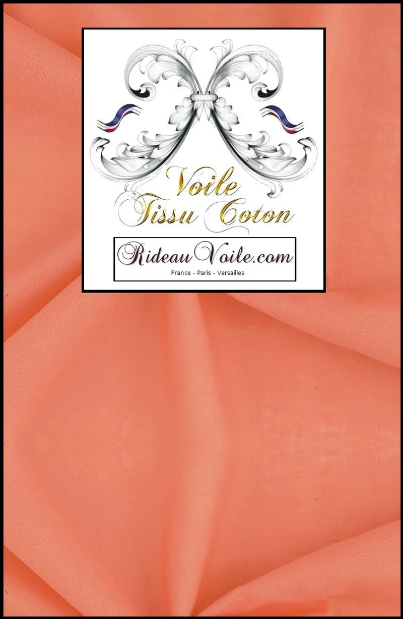 Tissu ameublement rideau voile de coton uni corail VOILAGE léger