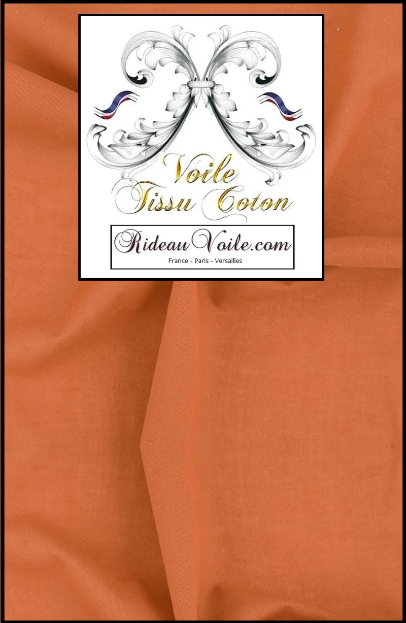 Voilage tissu ameublement voile de coton uni orange rouille Transparent