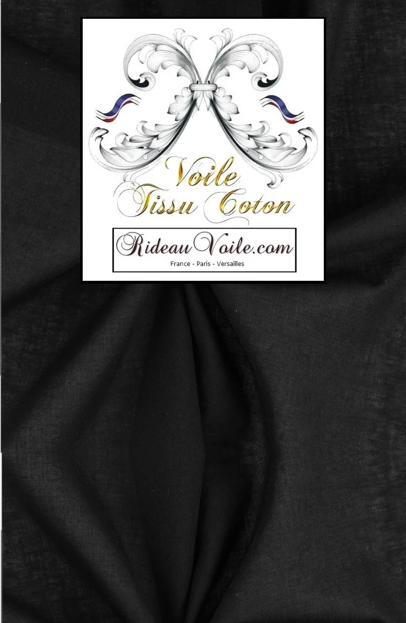 Confection Voilage tissu rideau voile de coton uni noir Transparent souple