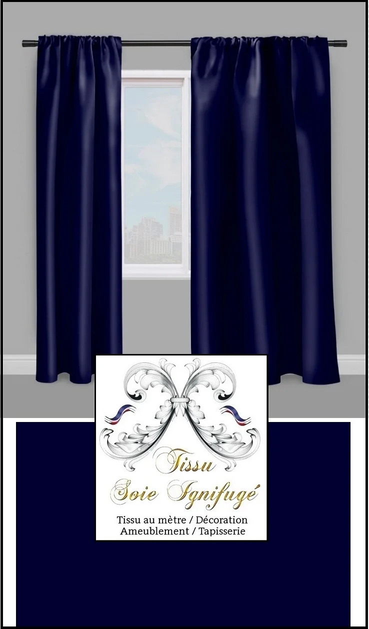 Tissu textile Soie ignifugé teinté bleu non-feu au mètre M1 - Rideau sur mesure