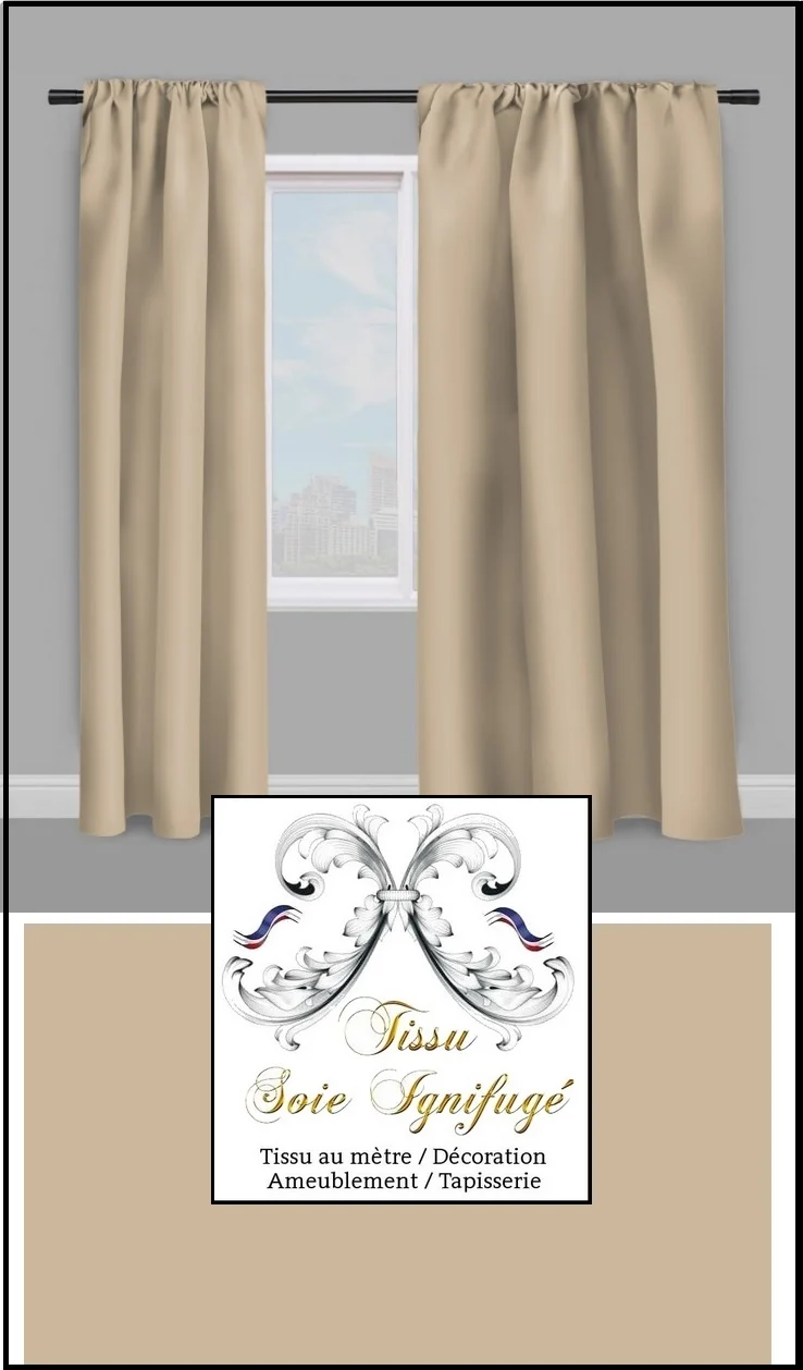 Tissu Soie ignifugé teinté beige non-feu au mètre M1 - Rideau sur mesure