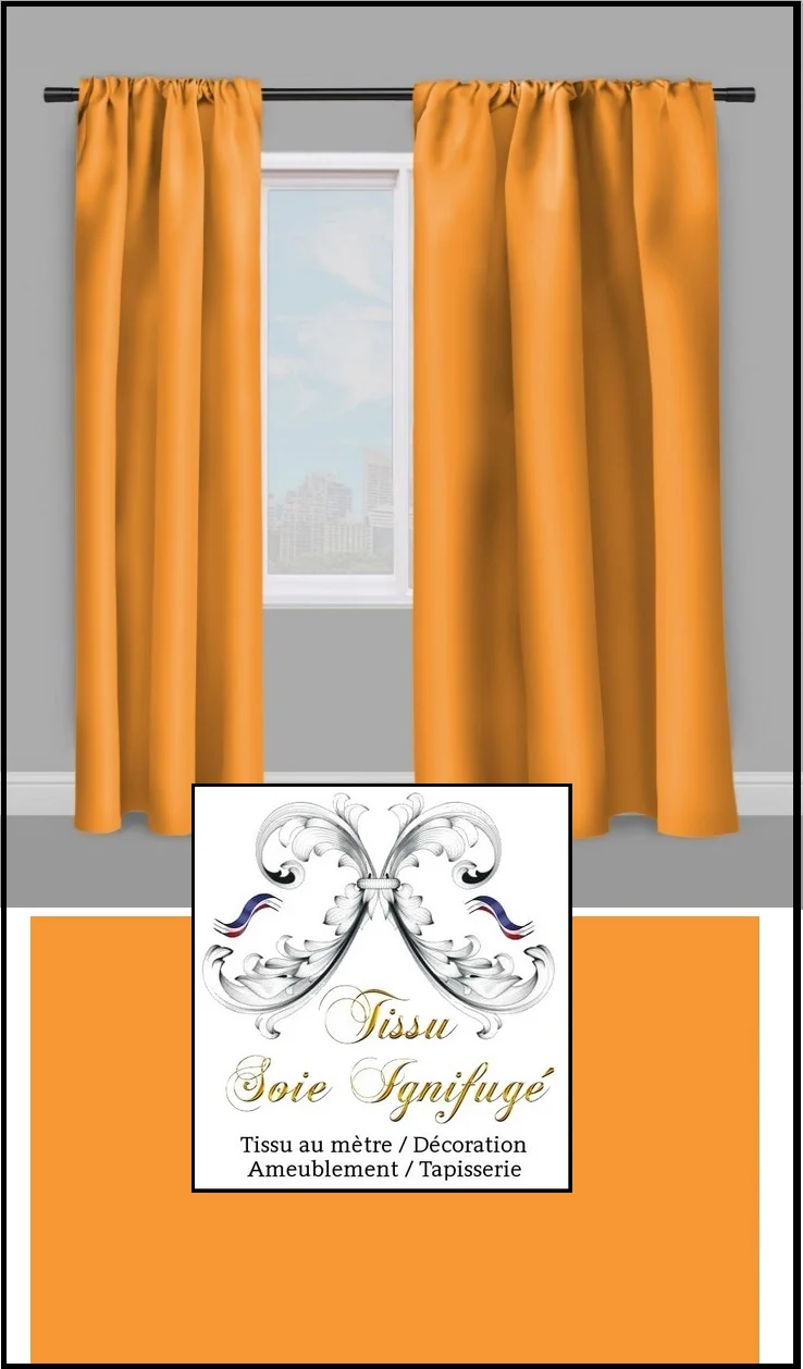 Tissu ameublement Soie ignifugé teinté orange non-feu au mètre M1 Rideau rideaux