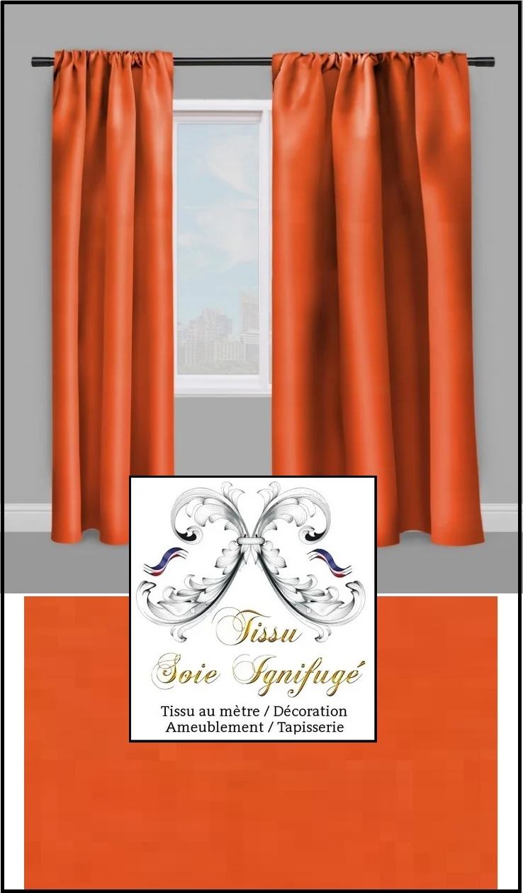 Tissu Soie ignifugé teinté orange non-feu au mètre M1 - Rideau sur mesure