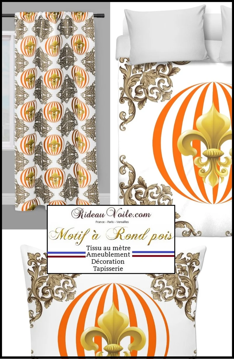 Motif pois rond rideau voilage couette style Empire tissu au mètre fleur de lys