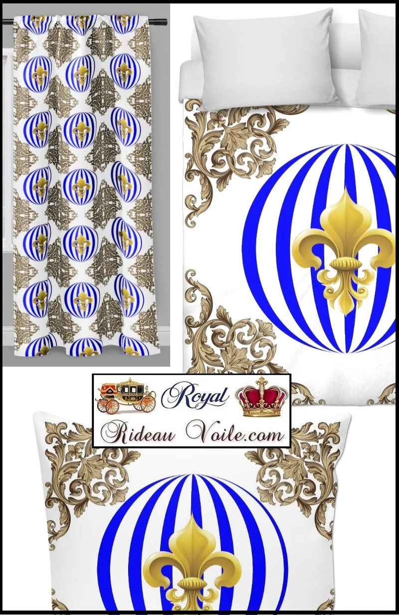 Décoration tissu style Empire au mètre fleur de lys Or rideau voilage tapisserie