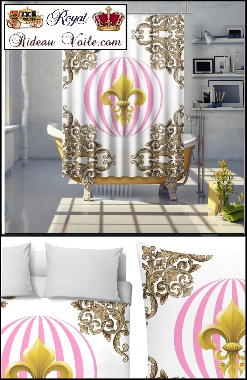 Tissu rayé rose motif pois rond cercle au mètre rideau voilage fleur de lys Empire
