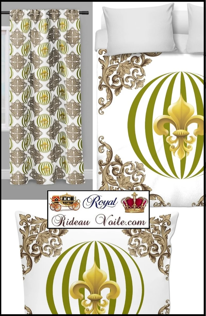 Ornement Baroque tissus ameublement à pois style Empire au mètre fleur de lys Or