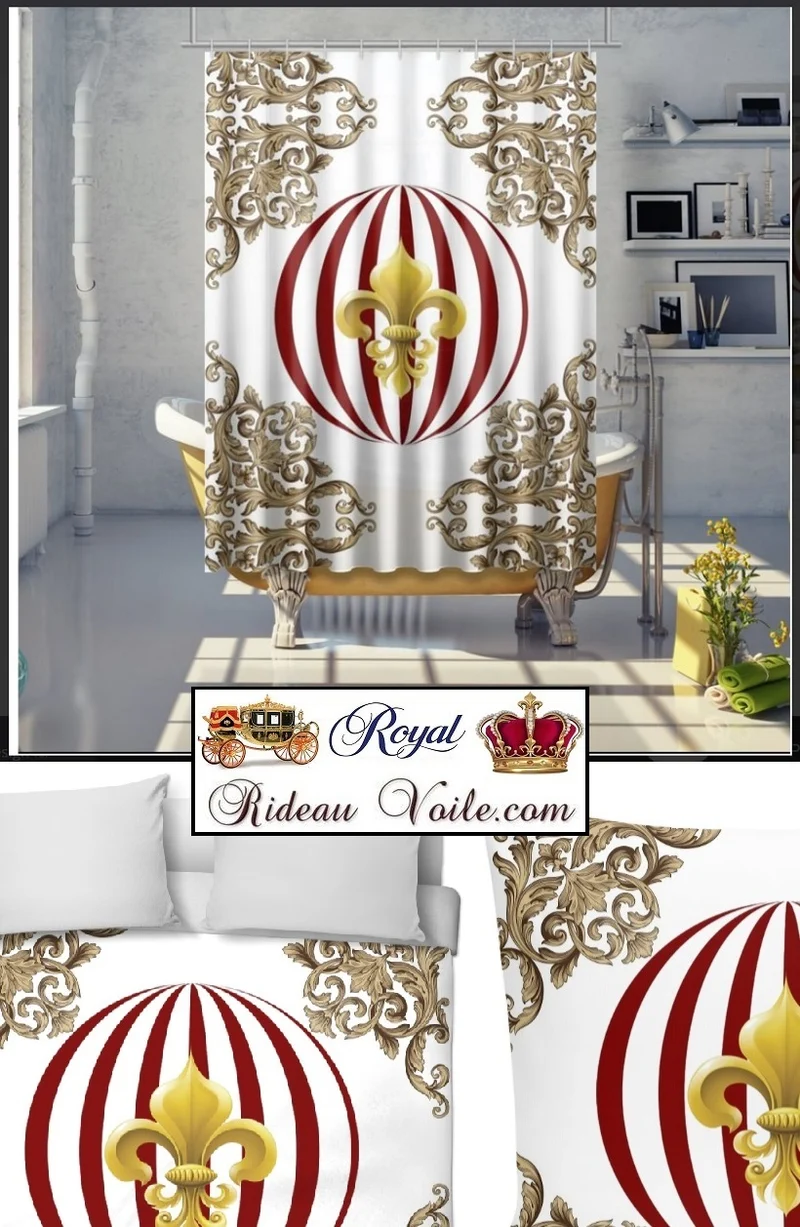 Tissu Baroque rayé rouge motif pois rond fleur de lys Or Empire mètre rideau couette