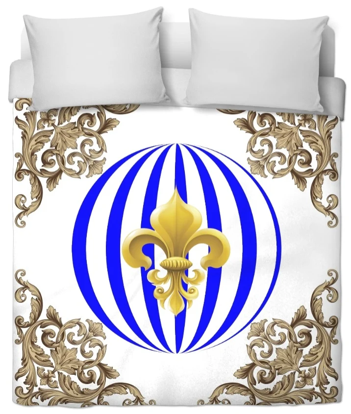 Baroque style Empire tissu au mètre fleur de lys Or rideau voilage tapisserie bleu