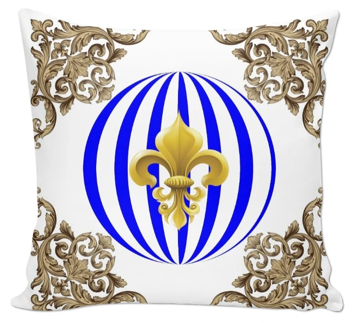 Baroque style Empire tissu au mètre fleur de lys Or rideau voilage tapisserie bleu