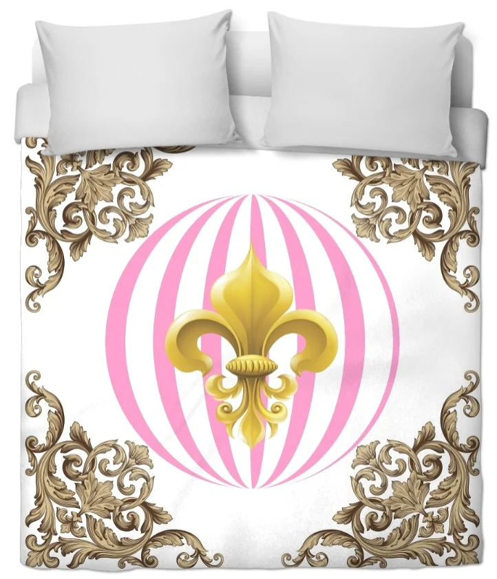 Tissu motif Baroque style Empire au mètre rideau couette voilage fleur de lys Or