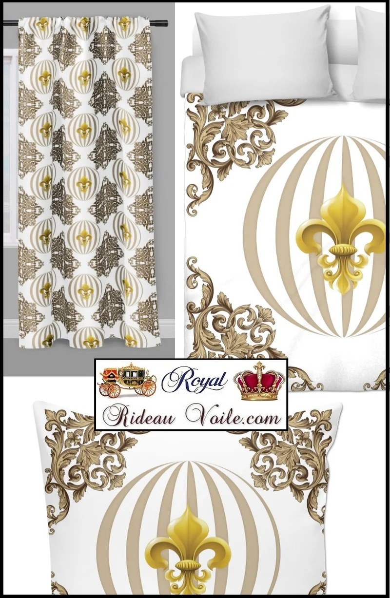 Tissu rayé beige motif pois rond fleur de lys Or Empire mètre rideau couette voilage