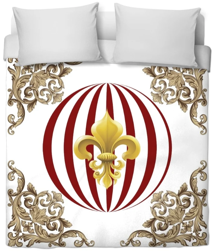 Tissu Baroque motif pois rond fleur de lys Or Empire au mètre rideau couette voilage