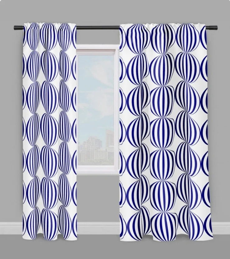 Tissu ameublement contemporain motif pois rond bleu mètre voilage prêt à poser