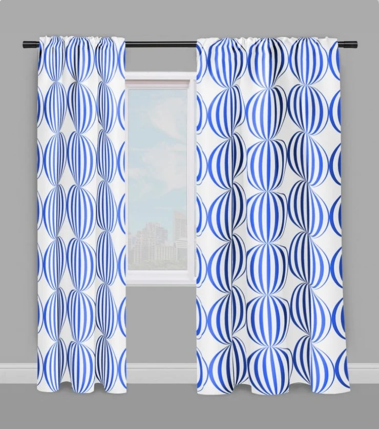 Tissu rayé moderne géométrique motif pois rond bleu au mètre rideau sur mesure