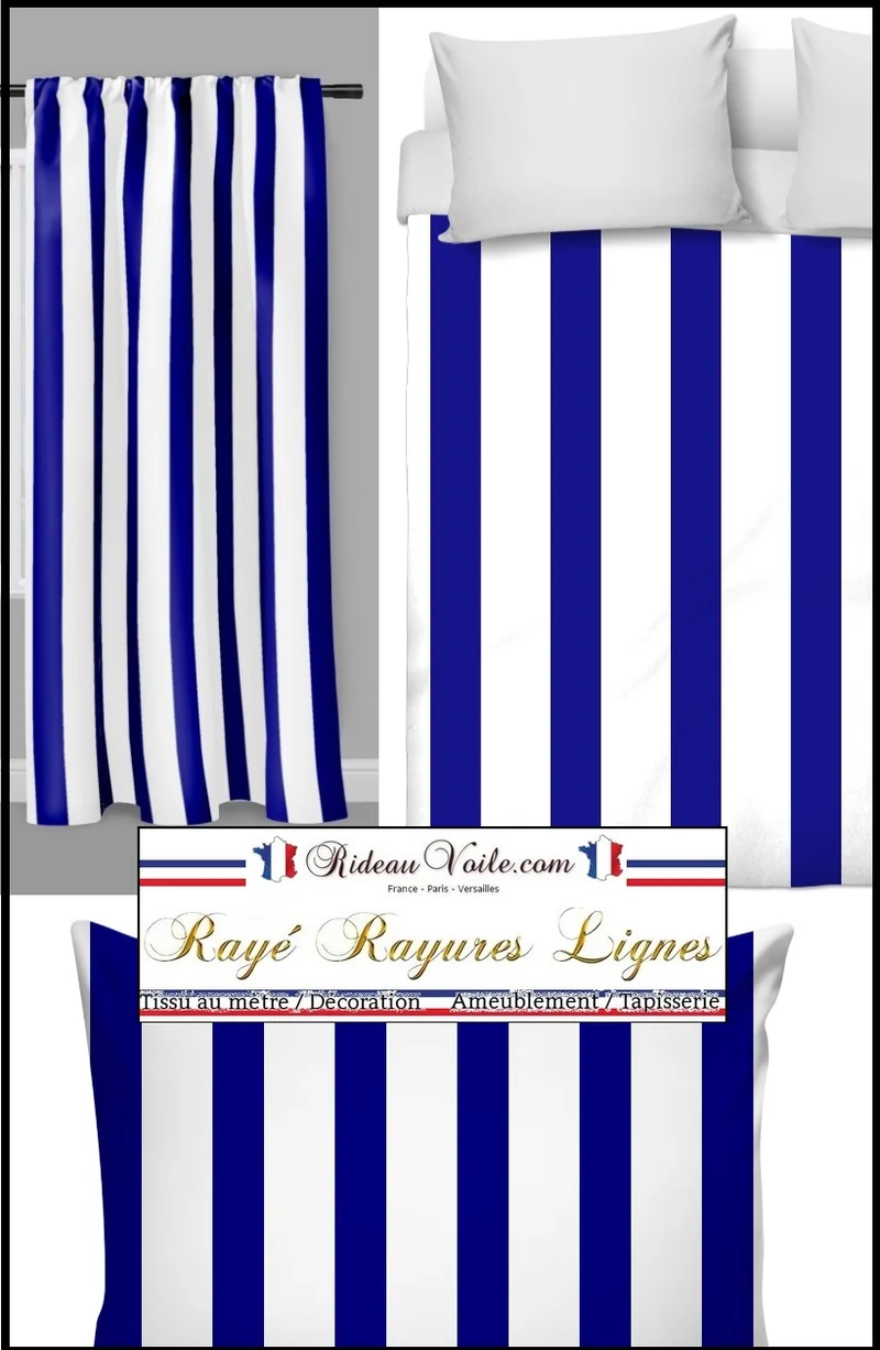 Tissu ameublement motif rayés bleu rayures ligne au mètre rideau couette voilage