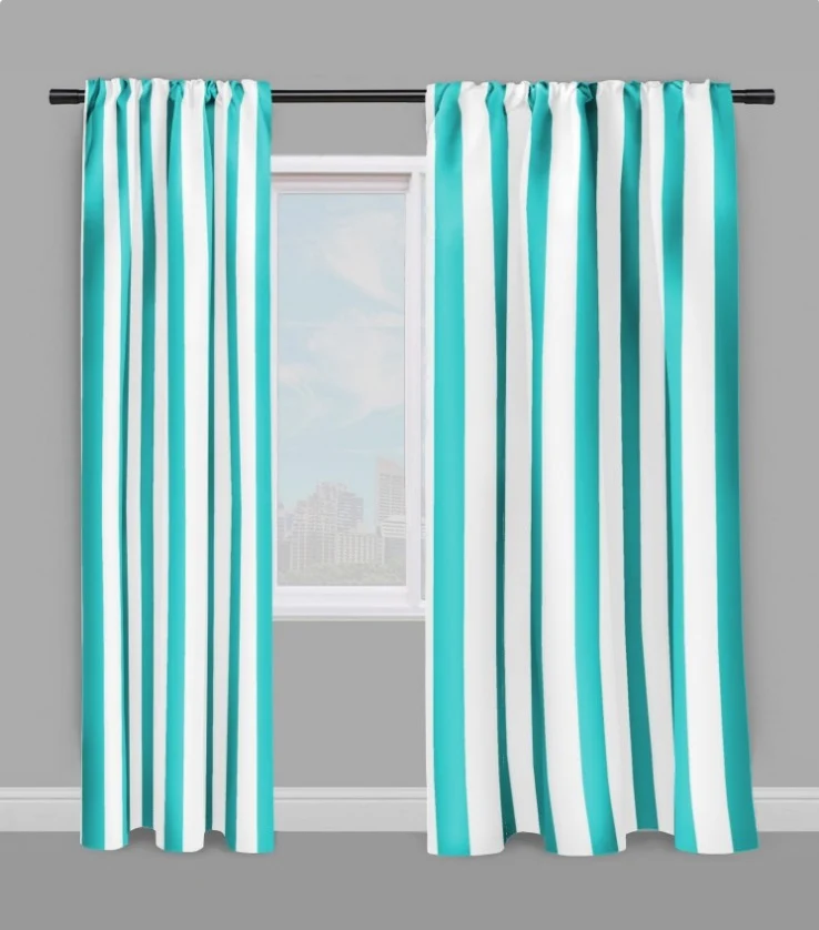 Tissu ameublement motif rayé bleu rayure ligne blanc au mètre rideau couette voilage