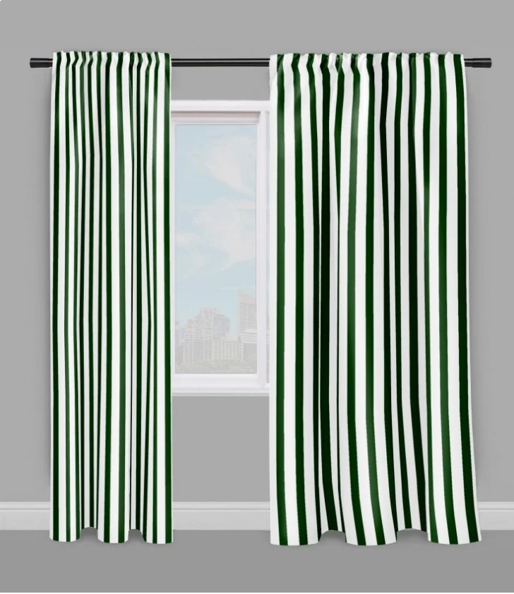 Tissu imprimé motif rayé vert rayure ligne blanc au mètre rideau couette voilage