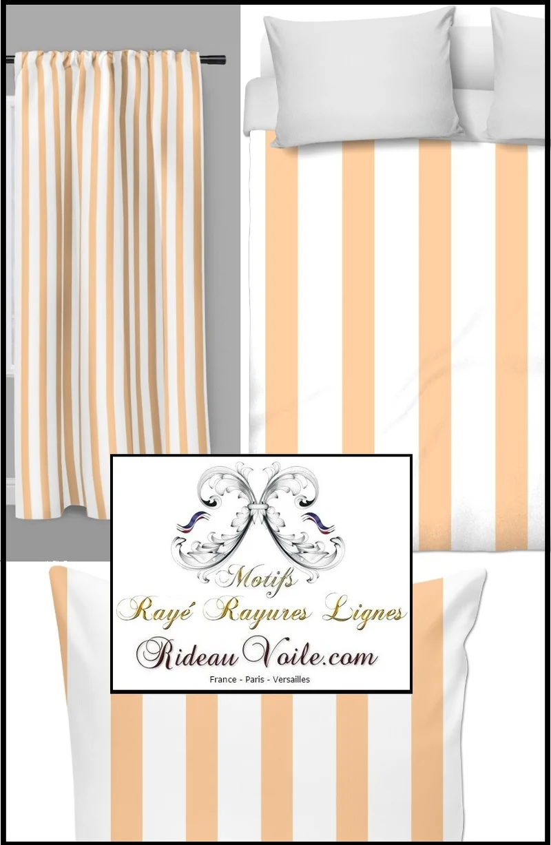 Tissu motif ameublement orange coton rayé rayure au mètre rideau couette voilage