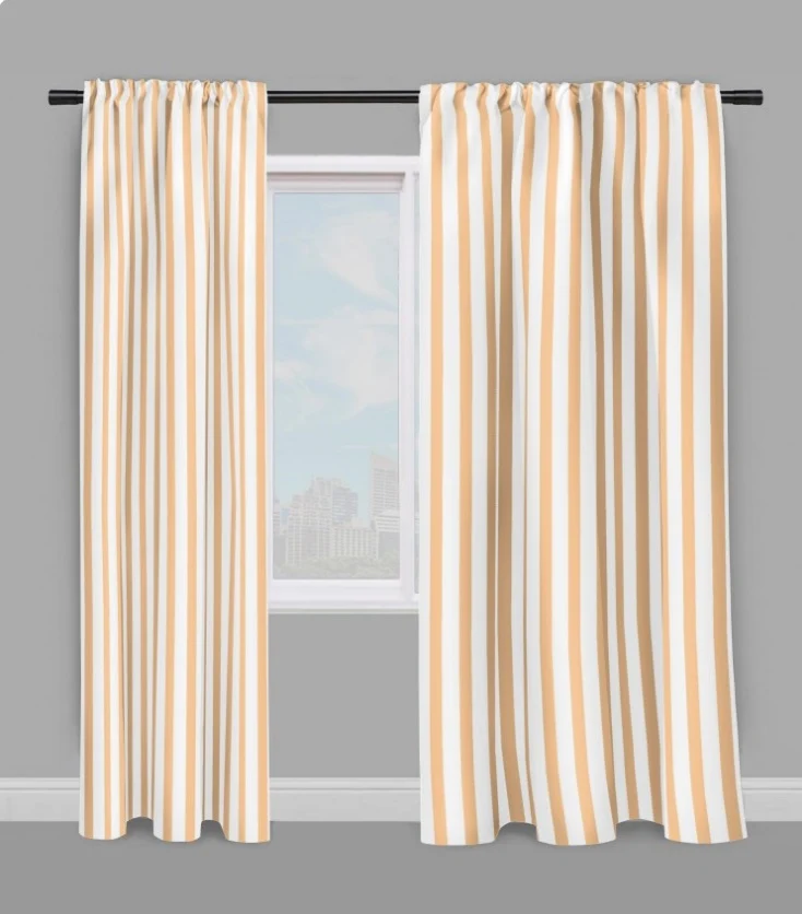 Tissu motif ameublement orange coton rayé rayure au mètre rideau couette voilage