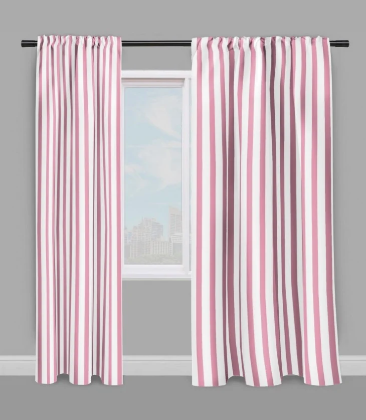 Tissu ameublement rayé motifs rayures rose au mètre rideau couette fauteuil sièges